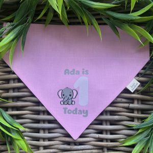 Cotton Bandana - Elephant Custom Birthday Age and Name