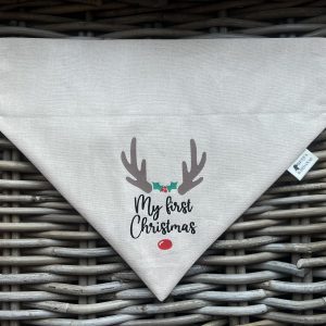 Beige Cotton Bandana- First Christmas (Reindeer)