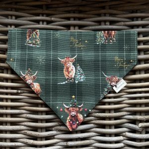 Green Cotton Bandana- Festive Highland Cows