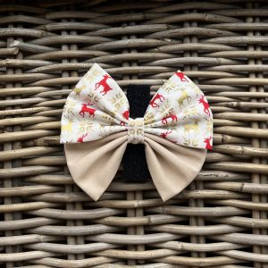 Two Tone Bow- Red/Gold Deer & Beige