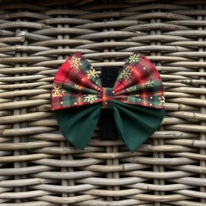 Two Tone Bow- Red Tartan & Green