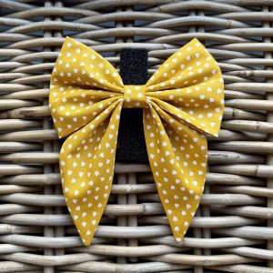 Cotton Mustard & White Hearts Bow Tie/Sailor Bow