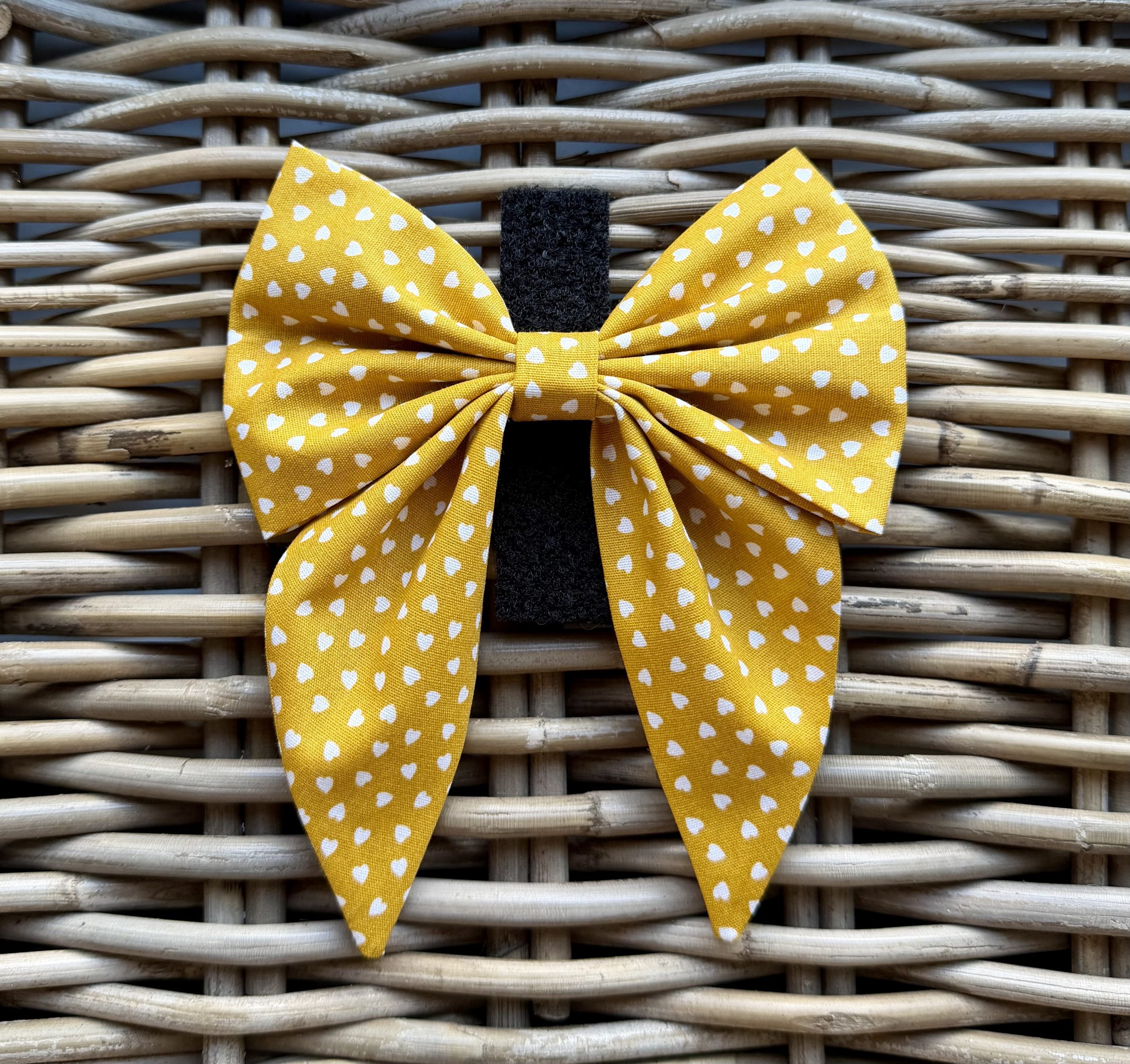 Cotton Mustard & White Hearts Bow Tie/Sailor Bow