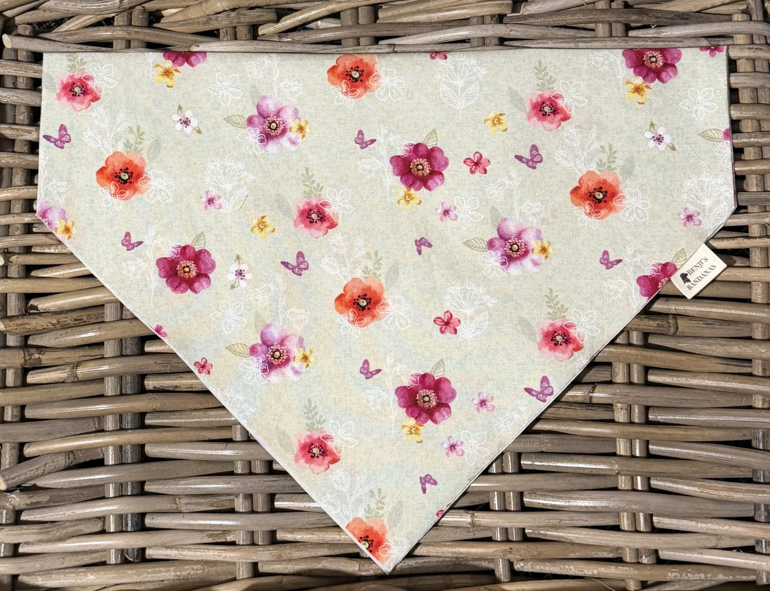 Green Cotton Bandana- Spring Fields